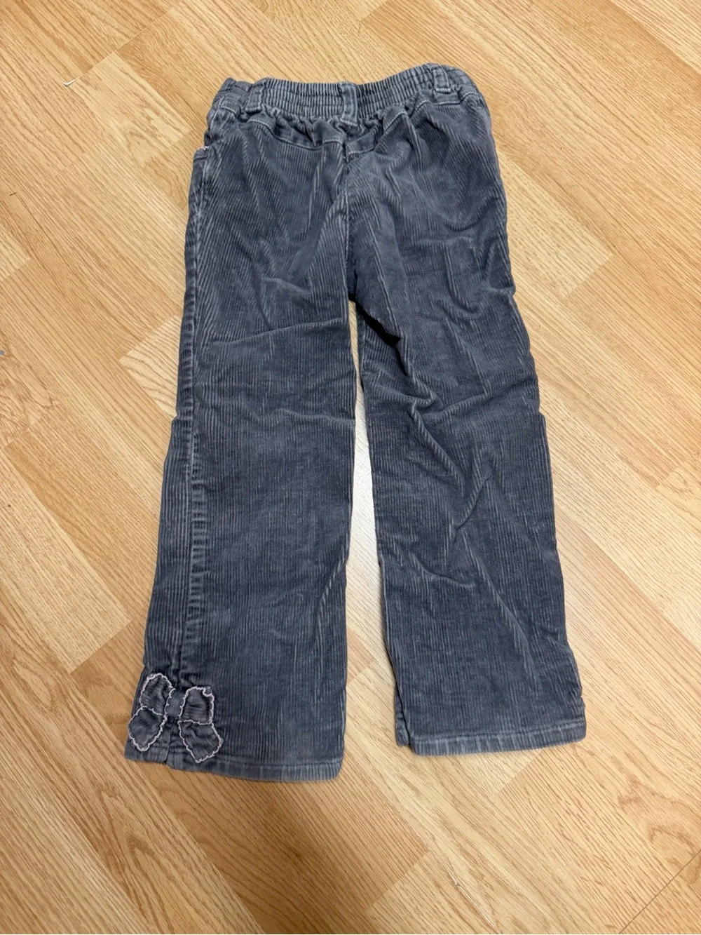 Gymboree Girls 4T Gray Corduroy Pants Cotton Spandex Bootcut Floral Applique